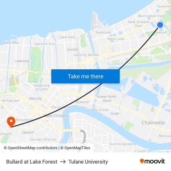 Bullard at Lake Forest to Tulane University map