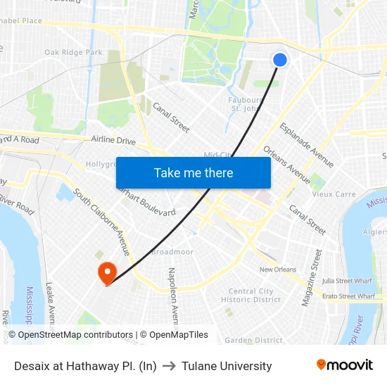 Desaix at Hathaway Pl. (In) to Tulane University map