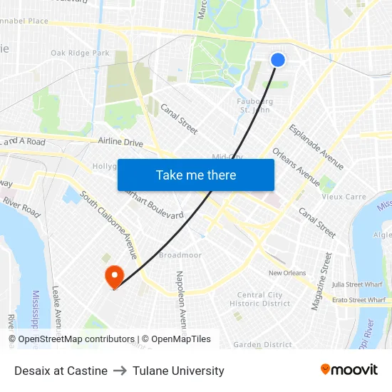Desaix at Castine to Tulane University map