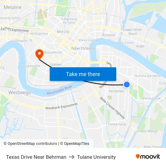 Texas Drive Near Behrman to Tulane University map