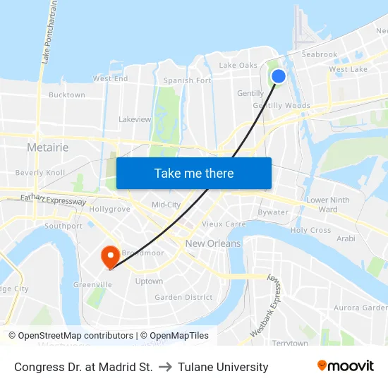 Congress Dr. at Madrid St. to Tulane University map