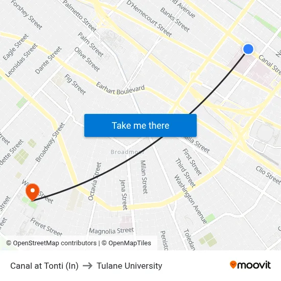 Canal at Tonti (In) to Tulane University map