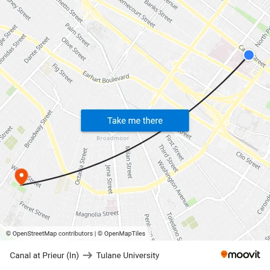 Canal at Prieur (In) to Tulane University map