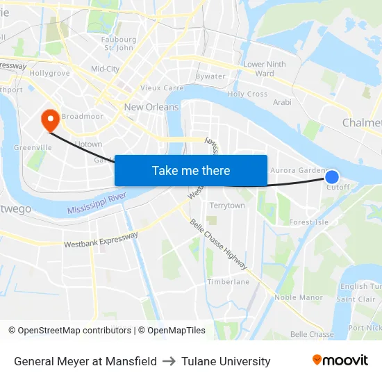 General Meyer at Mansfield to Tulane University map