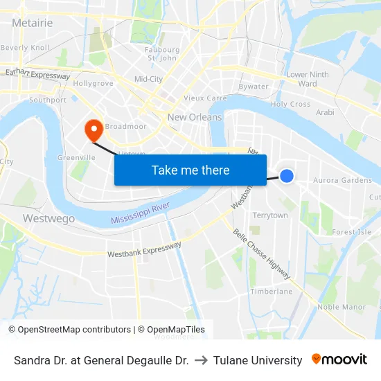 Sandra Dr. at General Degaulle Dr. to Tulane University map