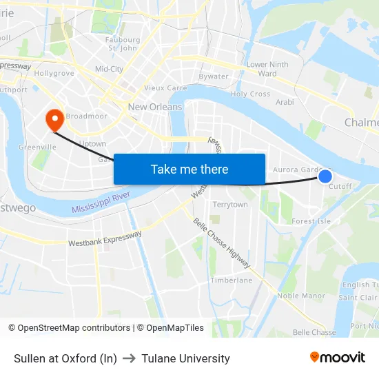 Sullen at Oxford (In) to Tulane University map