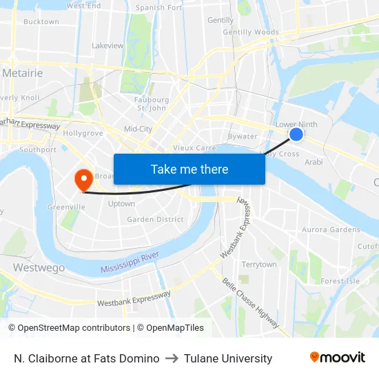 N. Claiborne at Fats Domino to Tulane University map