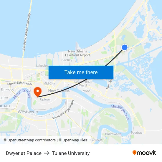 Dwyer at Palace to Tulane University map