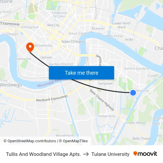 Tullis And Woodland Village Apts. to Tulane University map