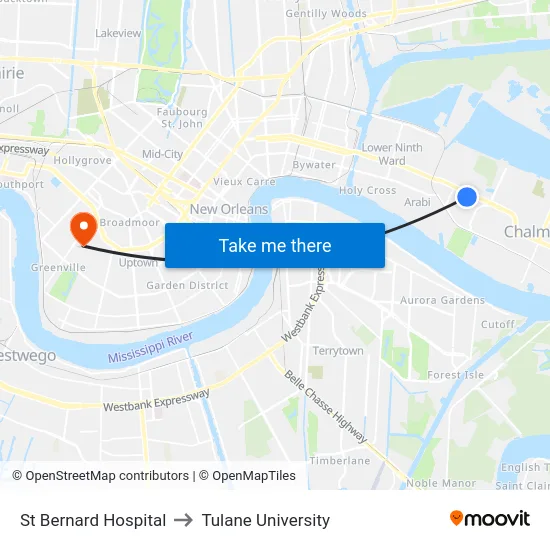St Bernard Hospital to Tulane University map