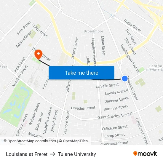 Louisiana at Freret to Tulane University map