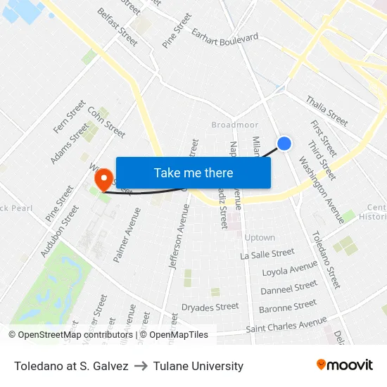 Toledano at S. Galvez to Tulane University map