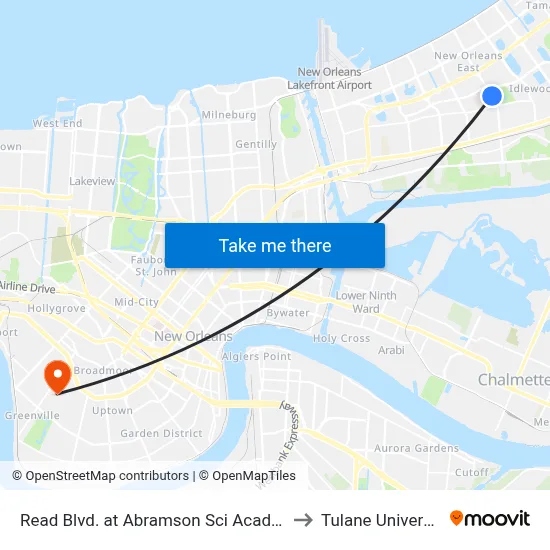 Read Blvd. at Abramson Sci Academy to Tulane University map