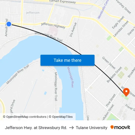 Jefferson Hwy. at Shrewsbury Rd. to Tulane University map