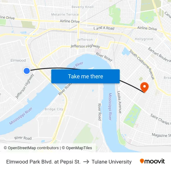 Elmwood Park Blvd. at Pepsi St. to Tulane University map