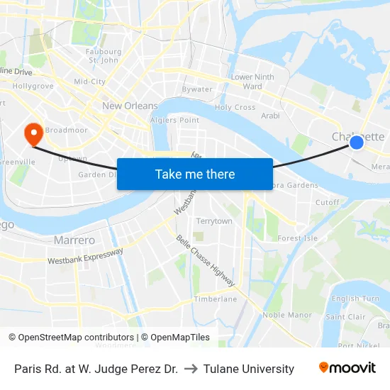 Paris Rd. at W. Judge Perez Dr. to Tulane University map