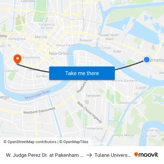 W. Judge Perez Dr. at Pakenham Dr. to Tulane University map
