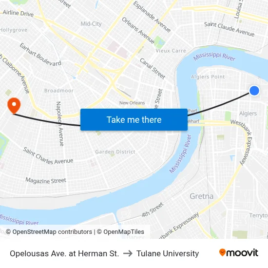 Opelousas Ave. at Herman St. to Tulane University map