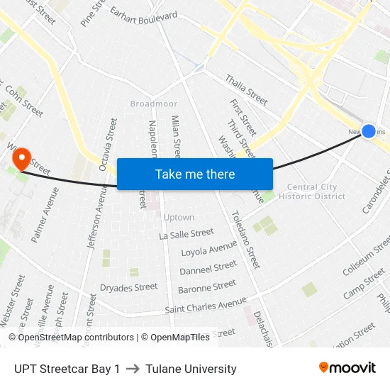 UPT Streetcar Bay 1 to Tulane University map