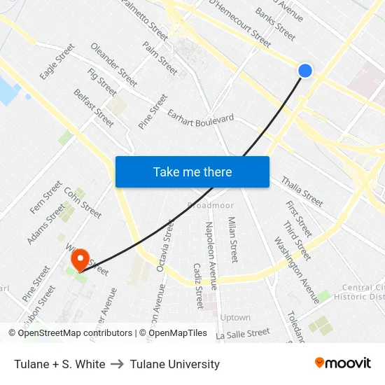 Tulane + S. White to Tulane University map