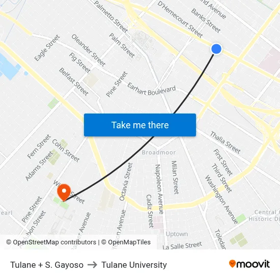 Tulane + S. Gayoso to Tulane University map