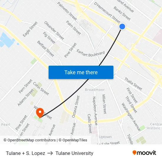 Tulane + S. Lopez to Tulane University map