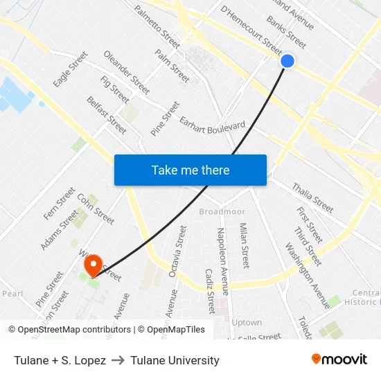 Tulane + S. Lopez to Tulane University map