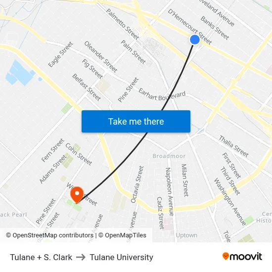 Tulane + S. Clark to Tulane University map
