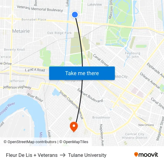 Fleur De Lis + Veterans to Tulane University map
