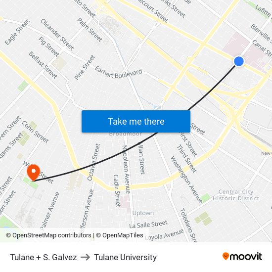 Tulane + S. Galvez to Tulane University map