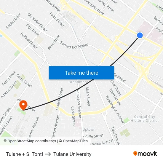 Tulane + S. Tonti to Tulane University map