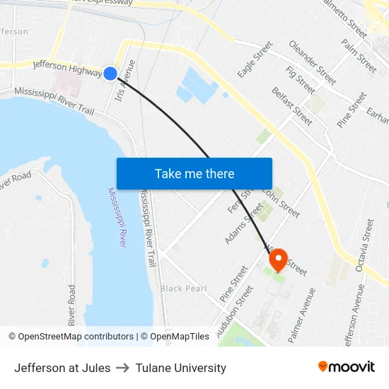 Jefferson at Jules to Tulane University map