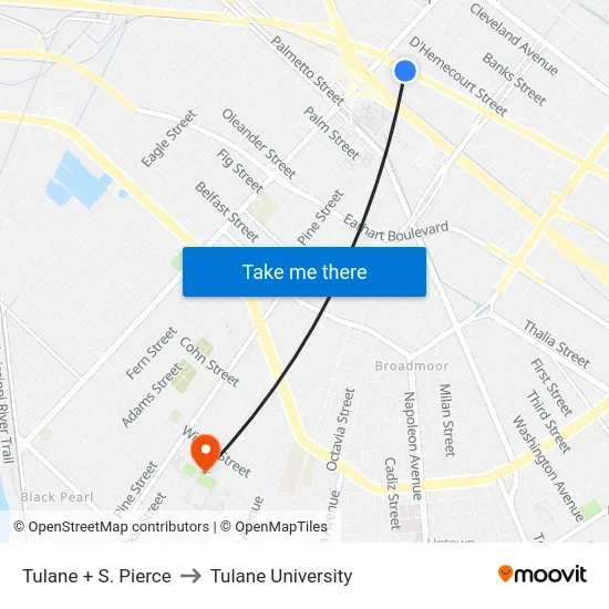 Tulane + S. Pierce to Tulane University map