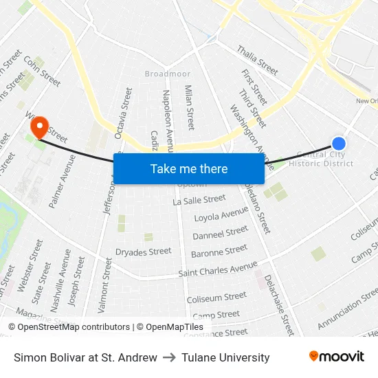 Simon Bolivar at St. Andrew to Tulane University map