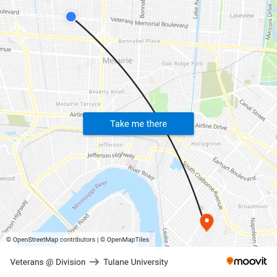 Veterans @ Division to Tulane University map