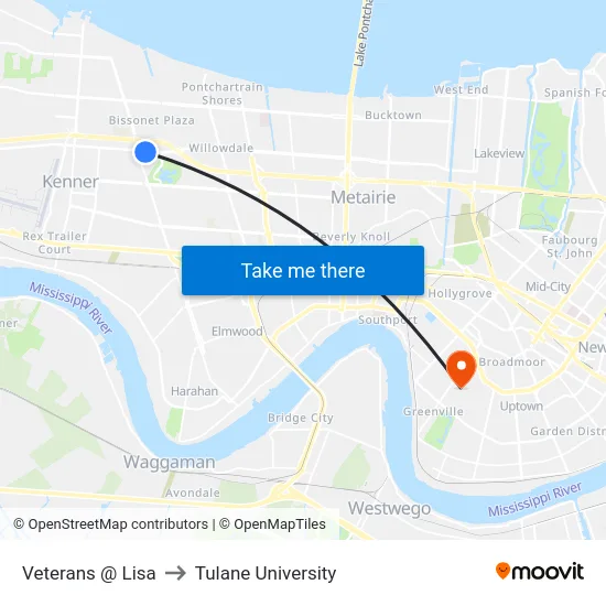 Veterans @ Lisa to Tulane University map