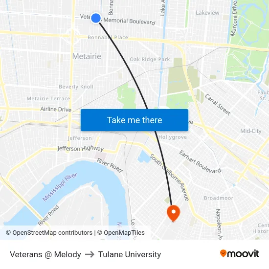 Veterans @ Melody to Tulane University map