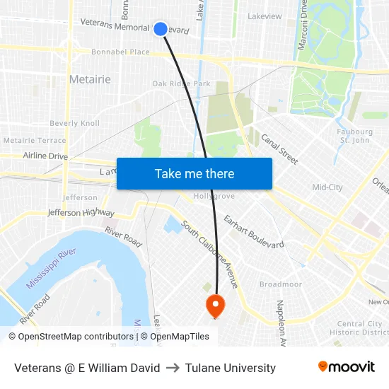 Veterans @ E William David to Tulane University map