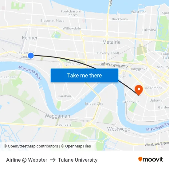 Airline @ Webster to Tulane University map