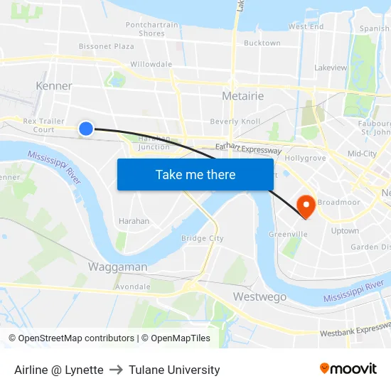 Airline @ Lynette to Tulane University map