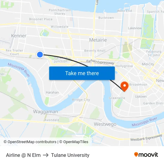 Airline @ N Elm to Tulane University map