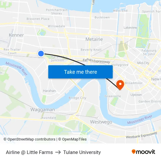 Airline @ Little Farms to Tulane University map