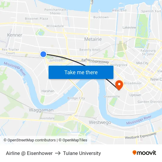 Airline @ Eisenhower to Tulane University map