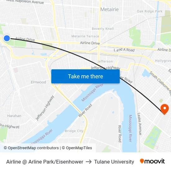 Airline @ Arline Park/Eisenhower to Tulane University map
