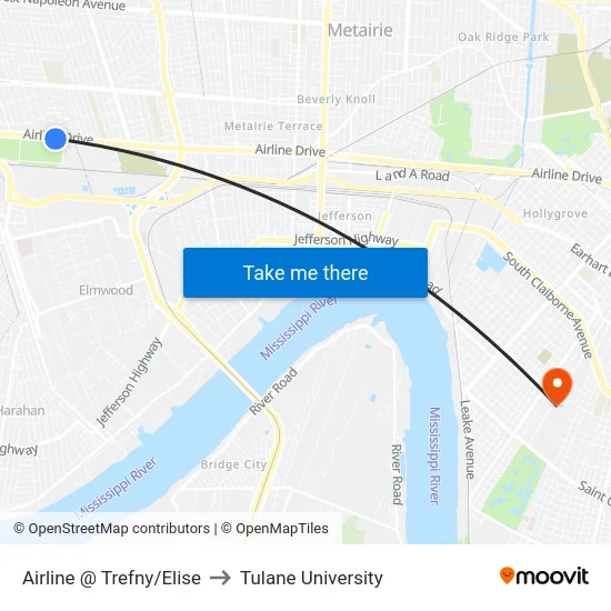 Airline @ Trefny/Elise to Tulane University map