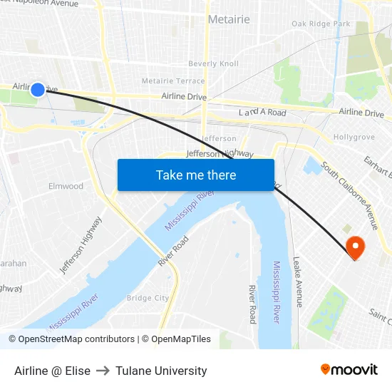 Airline @ Elise to Tulane University map