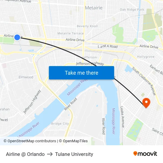 Airline @ Orlando to Tulane University map