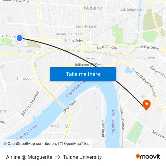 Airline @ Marguerite to Tulane University map