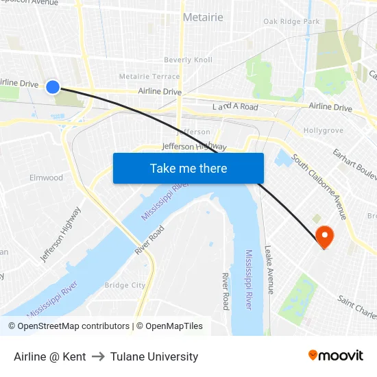 Airline @ Kent to Tulane University map