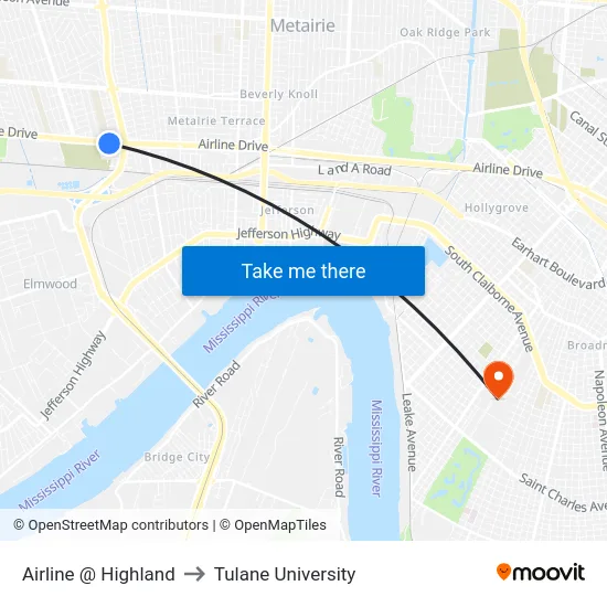 Airline @ Highland to Tulane University map